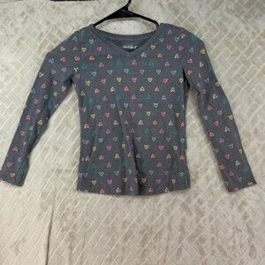 Cat & Jack Girls 6 T Shirt Gray Long Sleeve All Over Heart Print V Neck